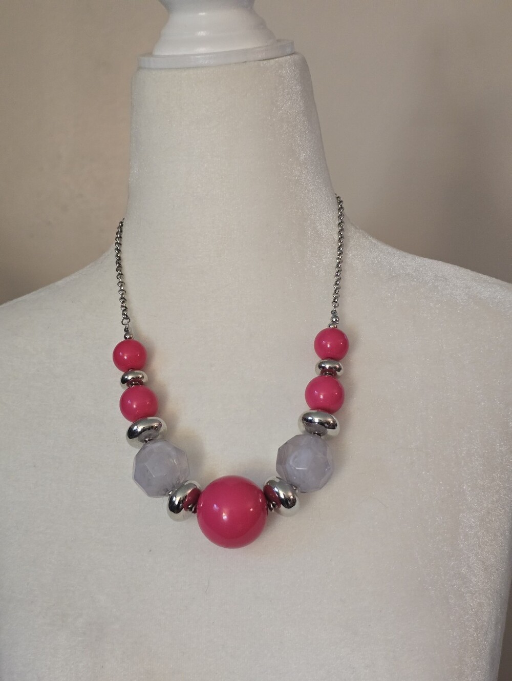 paparazzi Hot Pink and Silver Bead Statement Necklace & Earrings